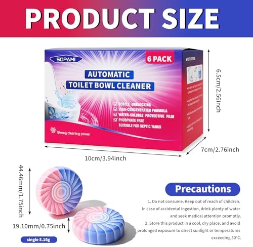 SOPAMI Automatic Toilet Bowl Cleaner Tablets Drop-In Tank Cleaner for Bathroom 6pcs Prevent Stains & Deodorize, Long-Lasting Cleaning Tabs, Easy-Use Freshener for Bowl & Tank - Image 6