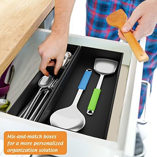 Black Bamboo Drawer Organizer - Silverware&Utensil Holder Organizer for Kitchen Drawers, Multi-Use Drawer Dividers Boxes for Bathroom Counter，Cabinet, Garage, Office Desk, Makeup, Jewelry (9"3"2.5") - Image 2