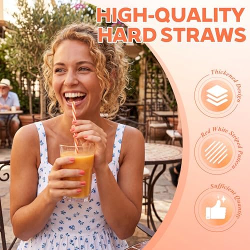Honeydak 25 Pcs Reusable Plastic Straws Bulk,Orange and White Stripe - Image 3