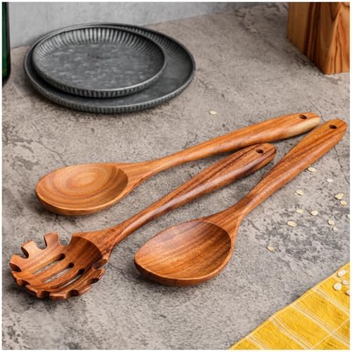 Gudamaye 13 inch Long Wooden Spoons for Cooking, 9 PCS Natural Teak Wooden Kitchen Utensil Set with Utensils Holder Made of Australia Camphor Laurel Wood，Wooden Utensils for Cooking - Image 5