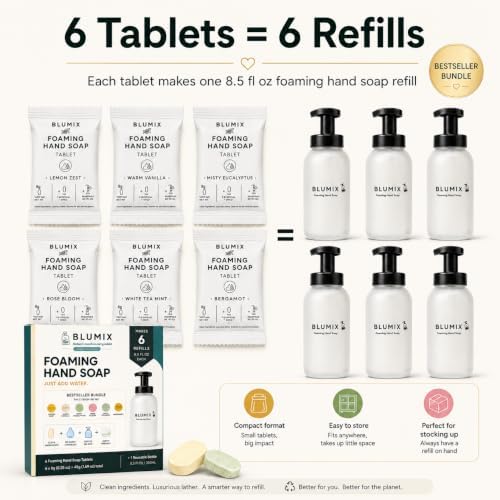 Foaming Hand Soap Refill Tablets, Concentrated Hand Soap Tablets, Just Add Warm Water, For Reusable Foaming Soap Dispensers (6 Count, Variety, Refill Only) - Image 6