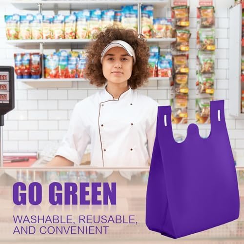 Windyun Large Grocery T-shirt Bags Bulk Reusable Non Woven Shopping Bag Foldable Gift Tote with Handle, 20.5x11x5.5 Inch - Image 6