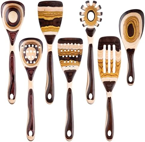 Gudamaye 7-Piece Brown Pakkawood Utensils Set – Sturdy, Eco-Friendly, Wooden Spoons for cooking, Wooden Utensil for cooking, Wooden Kitchen Tool, Home & Kitchen Gifts for Men and Women by Gudamaye-WoodenUtensilsSets