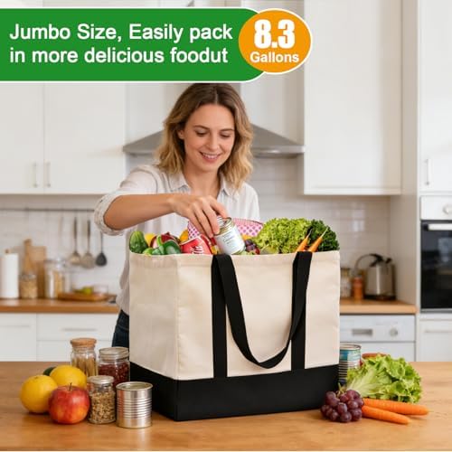 Large Canvas Tote Bag for Women, Shopping Bags for Groceries with Pockets - Image 2