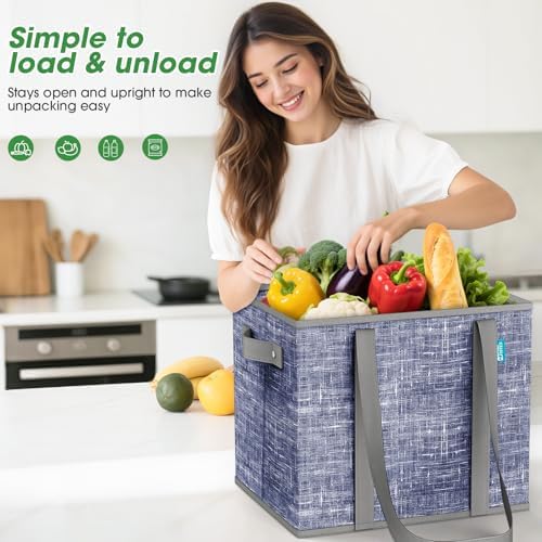 Fab totes Reusable Grocery Bags, Large Foldable Shopping Tote Bags with Reinforced Handles & Hard Bottom,8 Pack,Blue - Image 7