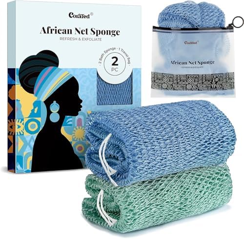 CORATED African Net Sponge with Knots Authentic, Shower Loofah Bath Sponge by CORATED