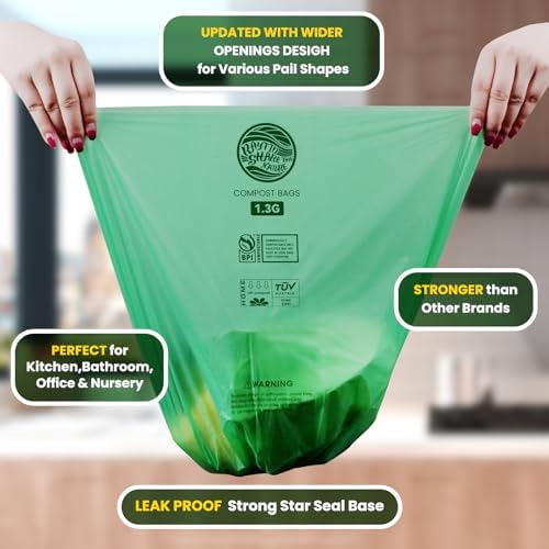 Compost Bags 1.3 Gallon,100 Count,Compostable Small Trash Bags for Kitchen Countertop Compost Bin 0.75, 1,1.2, 1.3Gallon,ASTM D6400, US BPI and Europe OK compost HOME certified - Image 2