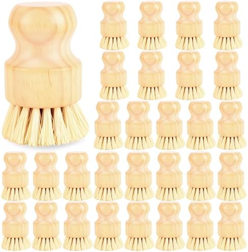 30 Pack Bamboo Dish Scrub Brushes Wooden Kitchen Cleaning Brushes with Sisal Bristles Wood Dish Scrubber Cleaning Set for Pots Pans Sink Vegetables by Swakuta