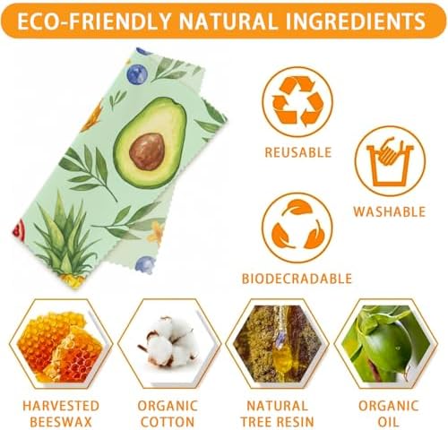 Reusable Beeswax Wrap, Fruit & Floral Wraps, 9 Pack Eco-Friendly Wraps For Food, Organic, Sustainable, Biodegradable, Zero Waste, Plastic-Free Food Storage, 1XL, 3M, 5S - Image 3