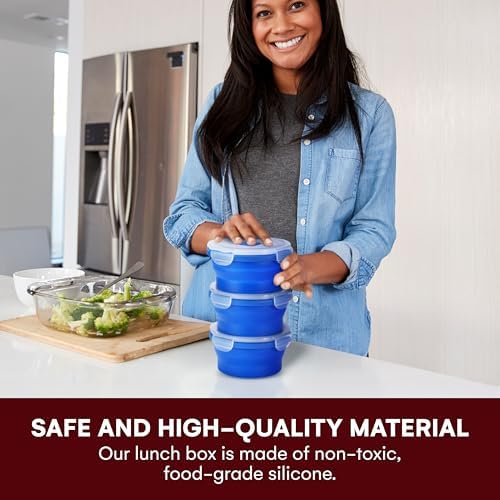Collapsible Food Storage Containers with Lids - 13.5oz/0.4L Silicone Bowls with Airtight Lid for Kitchen, Camping - BPA Free, Microwave, Dishwasher and Freezer Safe Lunch Boxes - Salad Bowl Container - Image 4