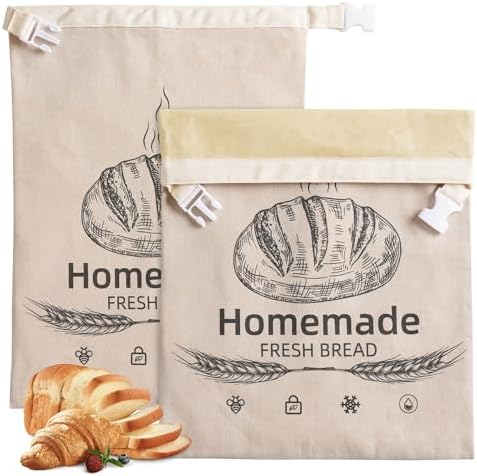 2 Pack Beeswax Bread Bags for Homemade Sourdough Reusable Beeswax Bread Bag by AZLTC