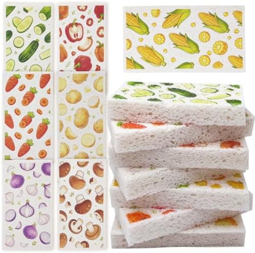 Large Cellulose Sponges, Kitchen Sponge for Dish, Thick Heavy Duty Scrub Pads, Non-Scratch Scrubber for Household/Cookware/Bathroom/Office/Boat 5.5" x 3" x 1" (7 Pack), Vegetable - Image 2
