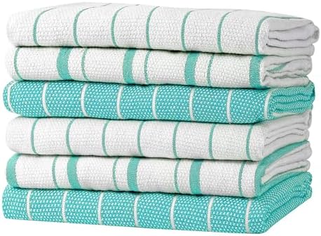 Zeppoli Classic Kitchen Towels - 6 Pack 100% Natural Cotton Towel Set, Reusable Wash Cloths, Absorbent Dish Towels, Machine Washable Hand Towels, Kitchen Essentials, 20" x 28" - Aqua Base by Zeppoli