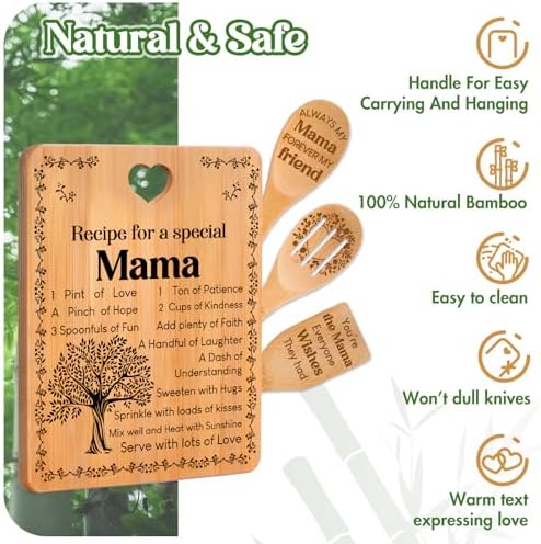 Mama Gifts - "Recipe for a Special Mama" Mama Gifts for Women Cutting Board Set, Bamboo-Made Engraved Utensil Set Gifts for Mama Cutting Board, Mothers Day Gifts for Mama. - Image 4