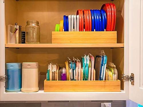 Umilife Large Bamboo Food Container Lid Organizer for Kitchen Cabinet - Image 5