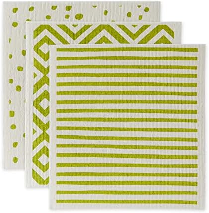 DII Swedish Dishcloths for Kitchen & Cleaning, Reusable, Machine Washable & Dishwasher Safe, Biodegradable, 7.75 x 6.75, Avocado & White by DII
