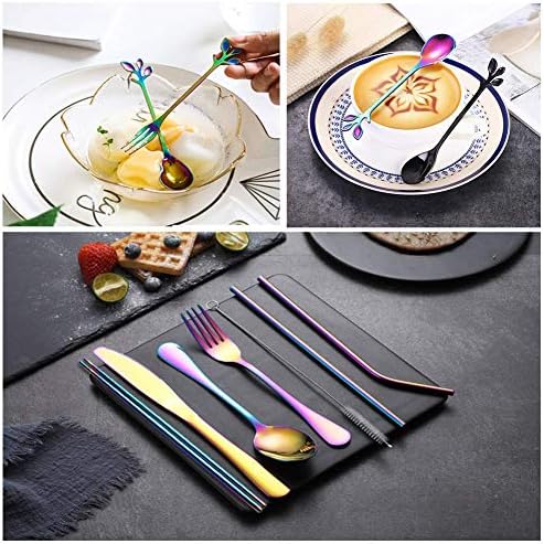 Travel Utensils Set with Case Reusable Stainless Steel Silverware Flatware Set 9 Pcs Portable Cutlery Eating Utensils Set for Lunch Boxes Workplace Camping School, Dishwasher Safe (Multi) - Image 5