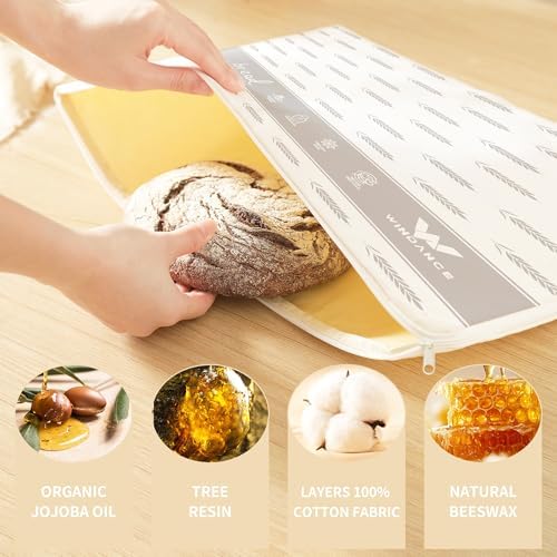 WiNDANCE 2 Pack Beeswax Bread Bags with Zipper, XL(13x17in) Sourdough Bread Storage for Homemade, Freezer Storage Bag to Keep Fresh, Cotton Beeswax Container, Baguette Bag with Liner Kitchen Baking - Image 2