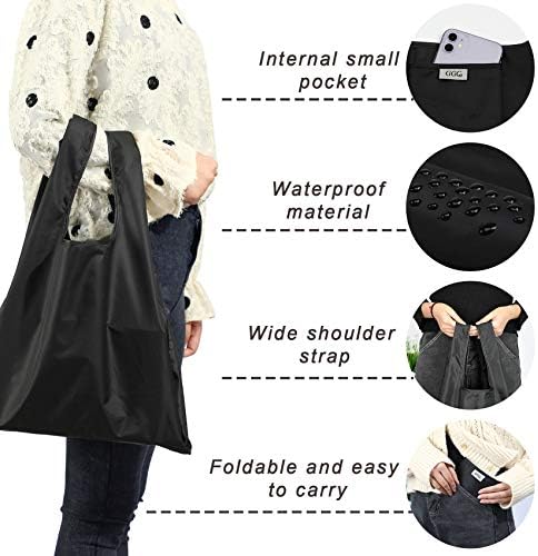 Large Reusable Bags Shopping Washable Foldable 6 Pack Grocery Bags Heavy Duty Lightweight Folding Gift Tote Bags Durable Polyester Black - Image 4