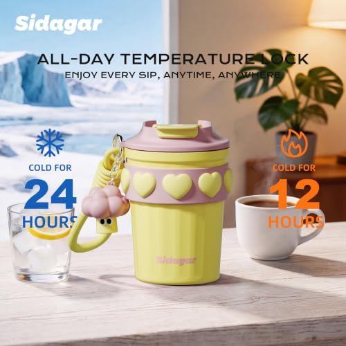 12 oz Insulated Coffee Tumbler with Lid, Cute Travel Mug, Yellow - Image 4