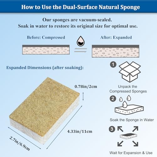 Natural Kitchen Sponges, 12 Pack Eco Biodegradable Compostable Coconut Fiber & Cellulose Heavy Duty Scrub Sponge for Dishes, Organic Non-Scratch Cleaning Sponges for Non Stick Cookware, Pots - Image 5