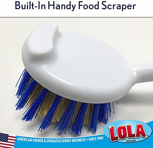 LOLA Pro Pot N' Pan Brush, 6 Pack, Abrasive Cleaning, Poly & Brass Wire Bristles, Comfort Rubber Grip, Use for Caked-On & Baked-On Messes - Image 3