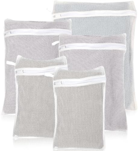 5-Piece Organic Cotton Laundry Bags with Zipper and Hanging Loop, 3 Sizes (S, M, L) Mesh Laundry Bag, Durable Cotton Mesh Laundry Bag for Delicate Underwear and Socks. by NAHADS