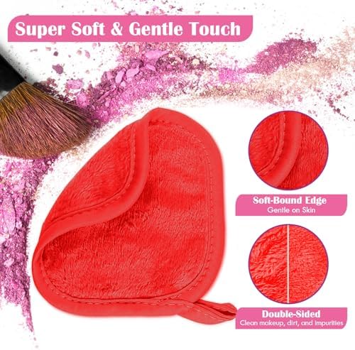 Orighty Makeup Remover Cloth, 12 Pack Makeup Removal Face Cleansing Cloth, Reusable Make Up Remover Pads Remove Instantly Dirt with Just Water, 5 x 5 in, Red - Image 2