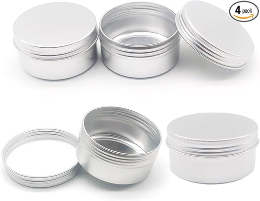 4pcs 200ml Round Lip Balm Tin Cans, 7 oz Aluminum Cosmetic Sample Container with Screw Lid, 200g Silver Metal Empty Storage Travel Jars for Salves, Lip Balms, Face Cream, Candle, Tea, Paint