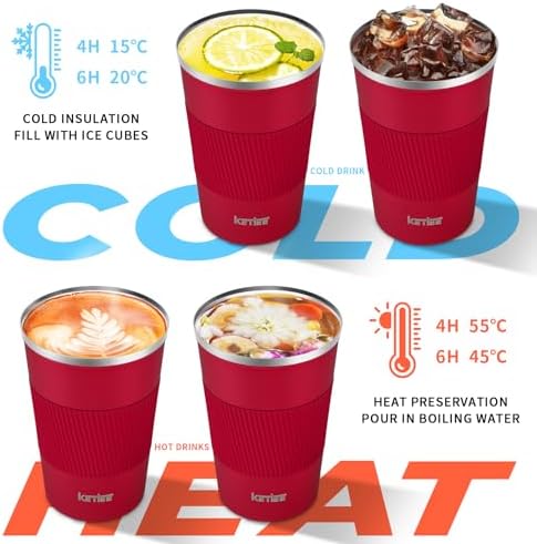 KETIEE Travel Coffee Mug Spill Proof 12oz, Insulated Travel Mug to Go, Reusable Coffee Cup with Seal Lid, Vacuum Stainless Steel Tumbler for Hot/Cold Drinks (Red) - Image 2