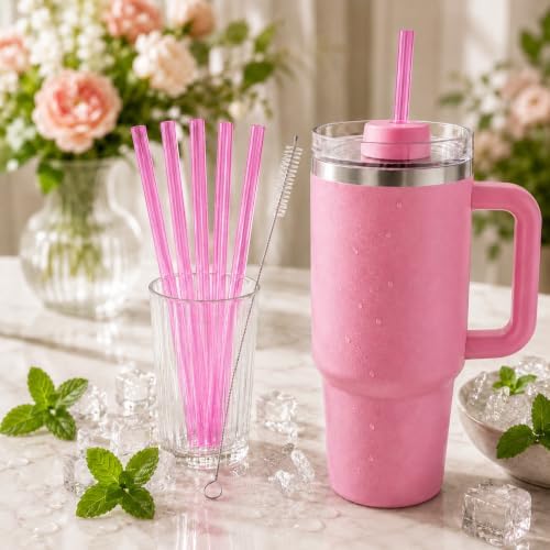 Replacement Straws Compatible with 30 oz Stanley Quencher Tumbler, 10.5 Inch Clear Reusable Straws, Drinking Cup Accessories, Dark Pink-6 Pack - Image 6