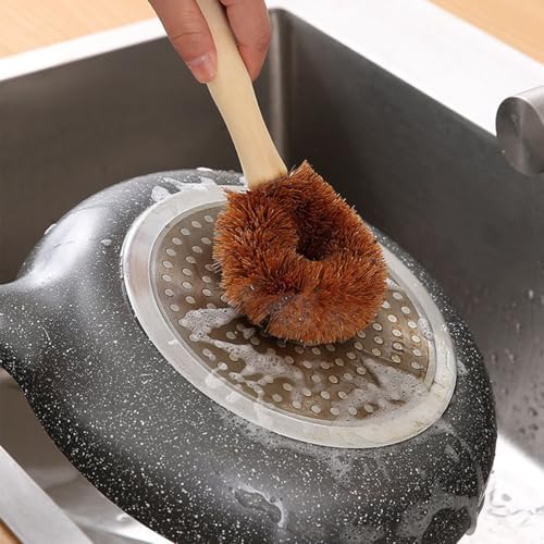 3Pcs Natural Coconut Fiber Brush Coconut Dish Scrubber Wooden Cleaning Brush with Handle for Kitchen - Image 5