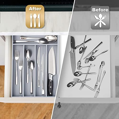 Besilord Bamboo Silverware Holder - Drawer Organizer with 5 Slots (Gray) - Image 4