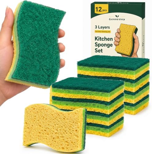 12 PCS Sponges Kitchen, Non Scratch Scrub Sponges for Washing Dishes, Green by Unknown