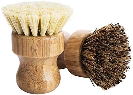 Palm Pot Brush- Bamboo Round 6 Packs Mini Dish Brush Natural Scrub Brush Durable Scrubber Cleaning Kit with Union Fiber and Tampico Fiber for Cleaning Pots, Pans and Vegetables - Image 6