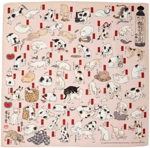Furoshiki Japanese Wrapping Cloth, Large Size 27.6x27.6 Inch, Reusable Gift Wrap, Eco-Friendly Fabric for Bento Bag, Wine Bottle, Table Decor Washable & Wrinkle Resistant (CATS by Kuniyoshi caricature artist, 27.6"x27.6") - Image 2