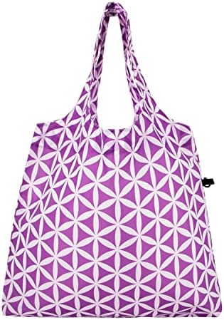 HOLYLUCK Reusable Grocery Bags,Heavy Duty Foldable Shopping Tote Bag (Standard, 3 Purple Geometric Flowers) - Image 3