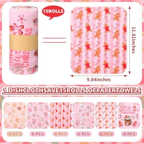 36 Pack Reusable Kitchen Cloths Cotton Towels, Pink Gingerbread - Image 2