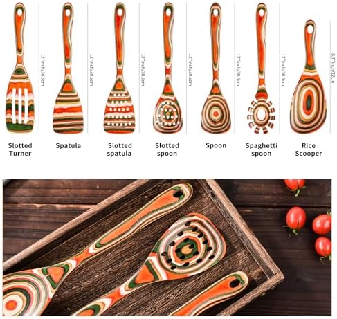 Gudamaye Pakkawood 7-Piece Red Wooden Cooking Utensils, Wooden Spoons for Cooking,Wooden Spoon Set, Wooden Kitchen Utensil set, Pakkawood kitchen Utensils for Serving, Bridal Shower Gifts - Image 2