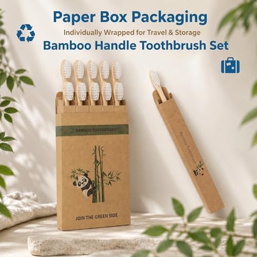 Bamboo Toothbrushes 10 Pack - Soft Bio-Based Nylon Bristles - Image 2