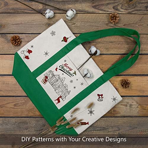 TOPDesign 6-Pack Canvas Tote Bags with an External Pocket, Reusable Grocery Shopping Bags, Top Zipper Closure, Daily Essentials (Green/Natural) - Image 3