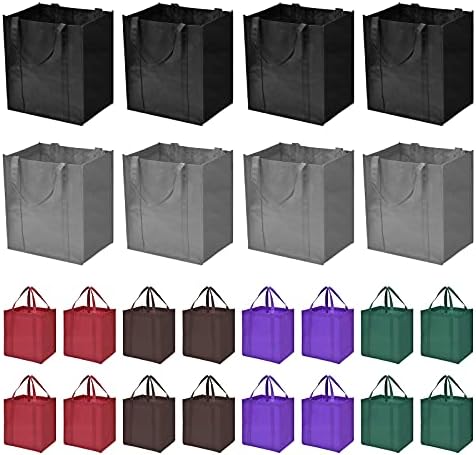 JERIA 24-Pack Reusable Grocery Bags，Large Washable Foldable Shopping Bags，Heavy Duty Tote Bags with Reinforced Handles by JERIA