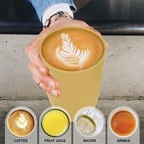 Wrova Wheat Straw Cups 6 PCS Good Alternative to Plastic Reusable Cups 20 oz Unbreakable Drinking Cup Reusable Dishwasher Safe Water Plastic Glasses Yellow Color - Image 4