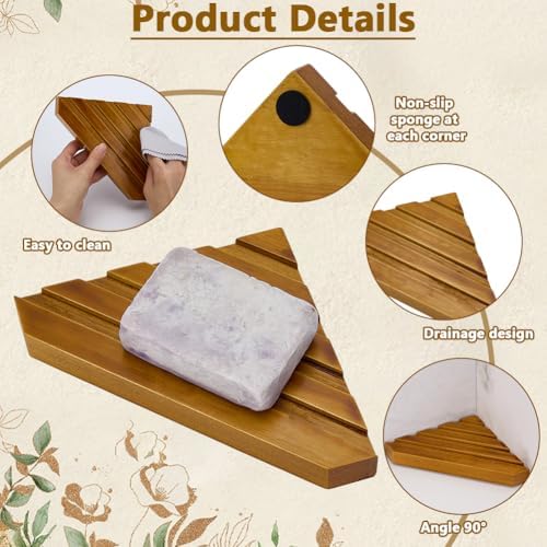 FINGERINSPIRE 2 Pcs 4.6x7.8Inch Wooden Corner Soap Dish for Shower 0.78inch Thick Triangle Shape Self-Draining Corner Wooden Soap Dish Holder for Shower Bathroom/Kitchen/Bathtub - Image 3