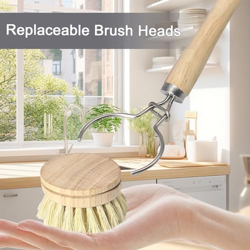 5 Pc Wood Dish Brush, 4 Sisal Heads with 1 Handle - Image 5