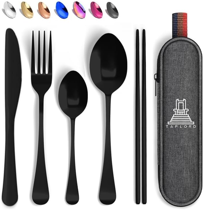 Taplord Portable Travel Silverware Set With Case, Includes 5 Pcs of Travel Utensils With Case, Stainless Steel Flatware Set For Camping, Easy to Travel, Lightweight (Black), Medium, TL-05B - Image 2