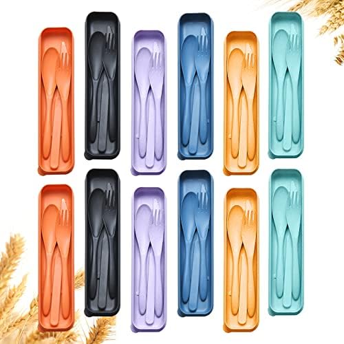 YDYTOP Reusable Travel Utensils Set with Case, 12 Sets Wheat Straw Knife Fork Spoon Cutlery, Portable Plastic Silverware for Kids and Adults, School Lunch, Party, Picnic and Camping by YDYTOP