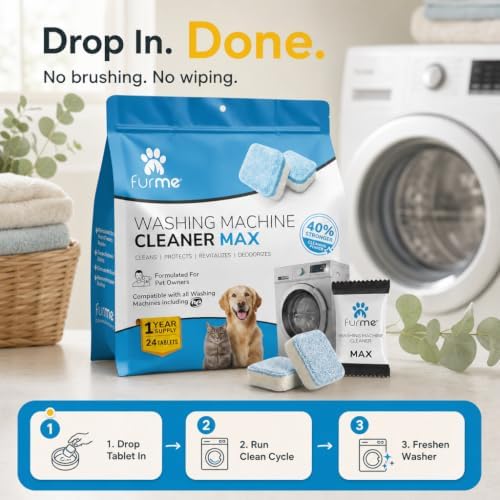 FURME Washing Machine Cleaner MAX Tablets for Pet Owners – 24 Pack Deep Cleaning Descaler for HE Front & Top Load Washers – Removes Pet Hair Odor, Residue & Grime – Septic Safe – 12 Month Supply - Image 3