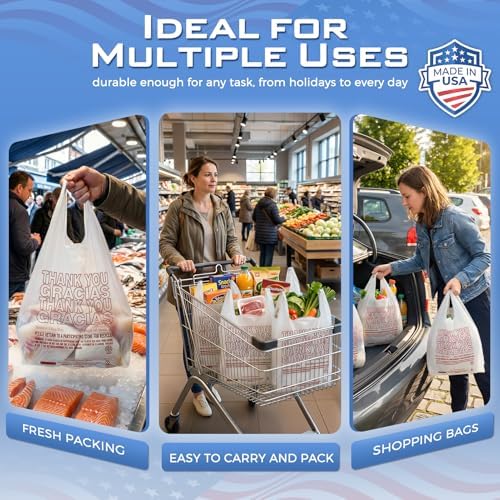 Fuxury Plastic Thank You (Gracias) Shopping Bags with Handles 1000 Count - Image 6