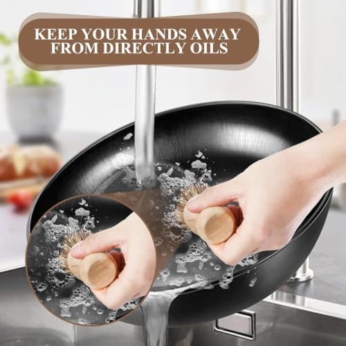 Bamboo Dish Brush Set, 4 Pack Kitchen Palm Pot Brush with Union Fiber - Image 7